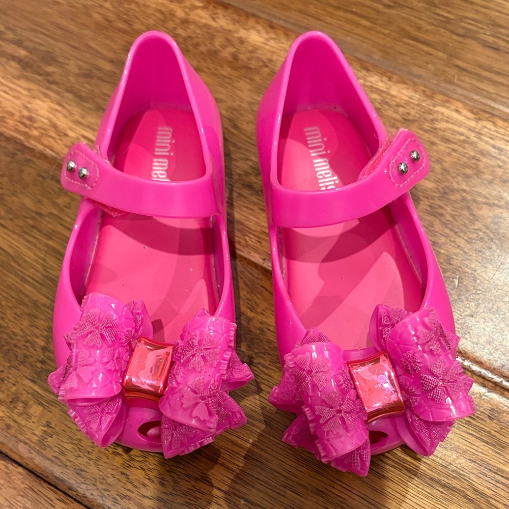 Mini Melissa Fuchsia Bow Kids Dress Shoes